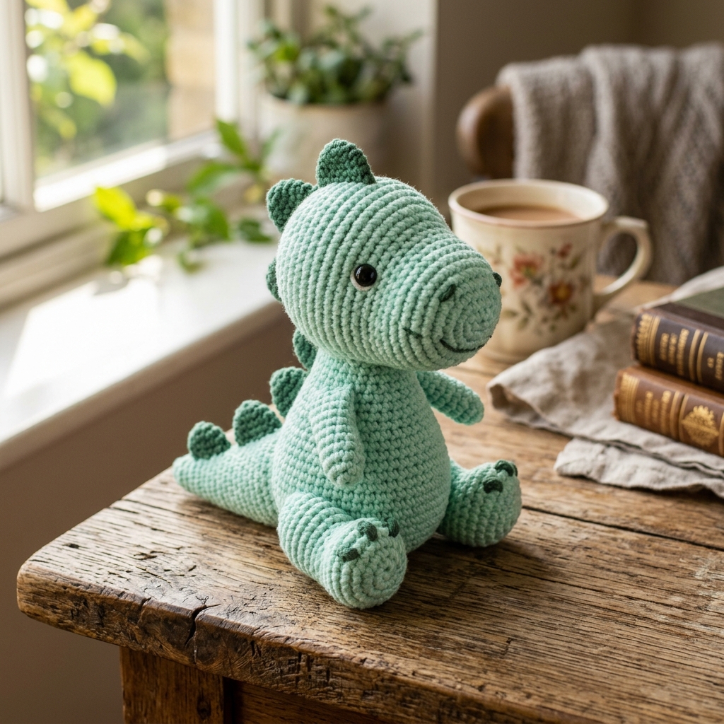 Handmade mint dinosaur plushie toy